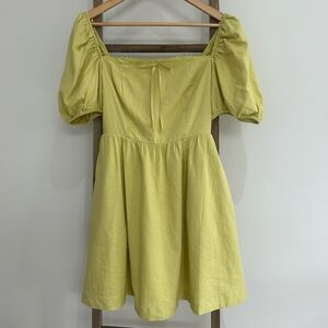 Camila Coelho Lime Green Mini Linen Blend Dress Puff Sleeve Size S NWT Feminine